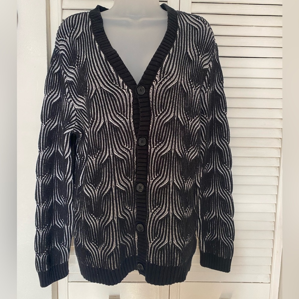 INC International Concepts Black and White Knit Cardigan